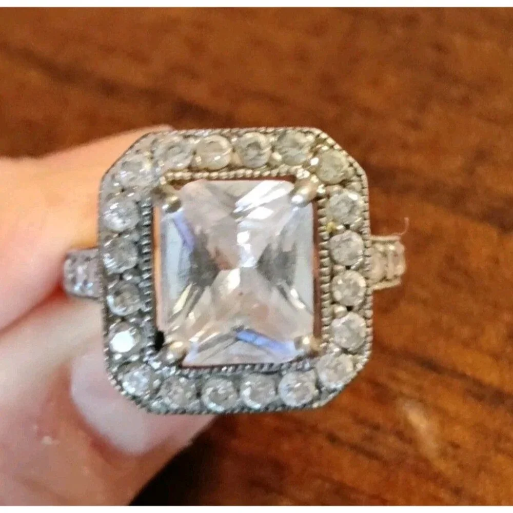 Vintage 925 Sterling Silver Square CZ Ring Size 7 Signed 925 FAS 7g